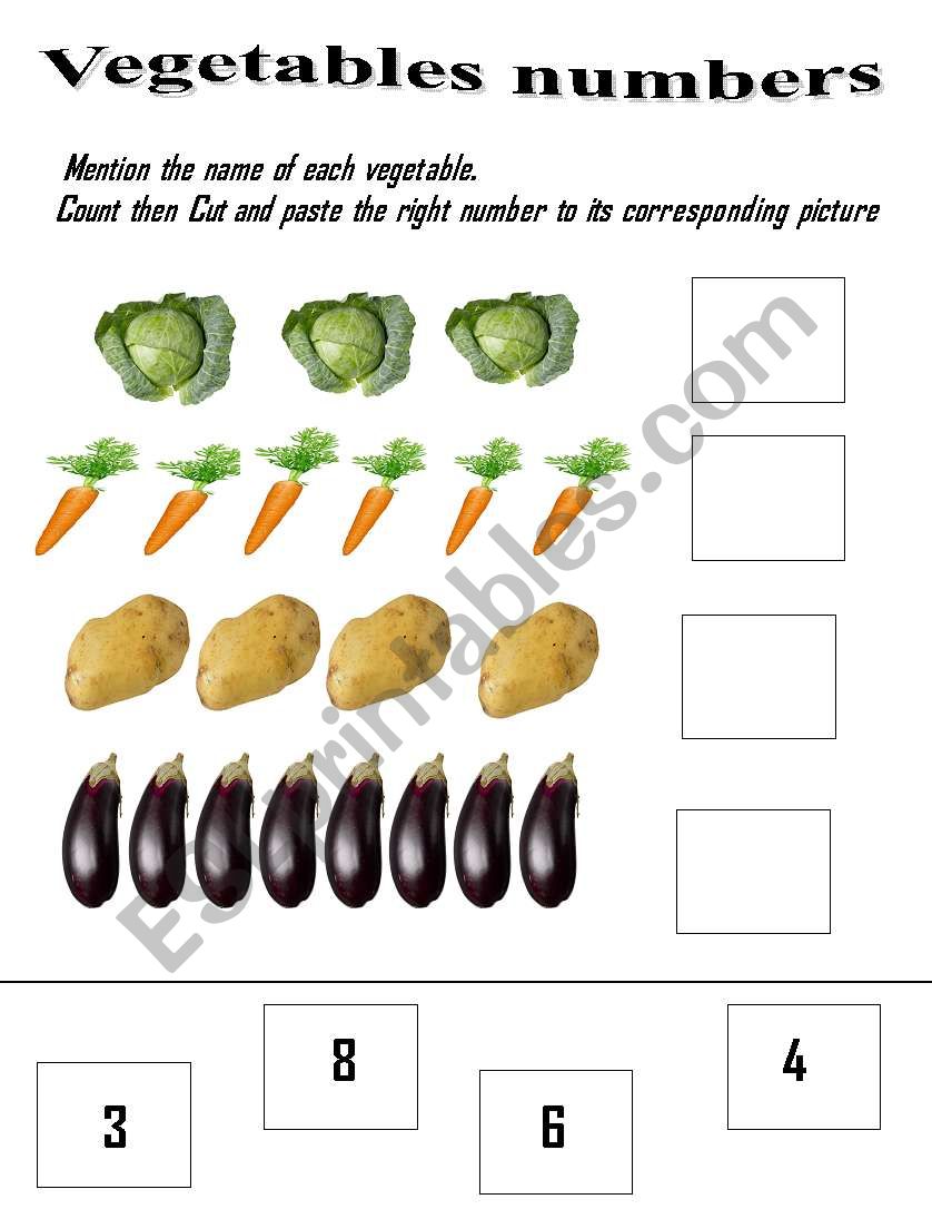 Excercise on numbers and vegetables vocabulary