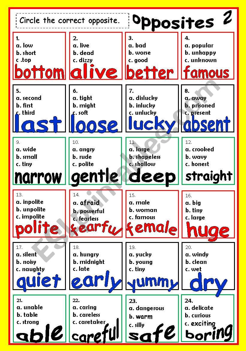 OPPOSITES # 2  (two pages) worksheet