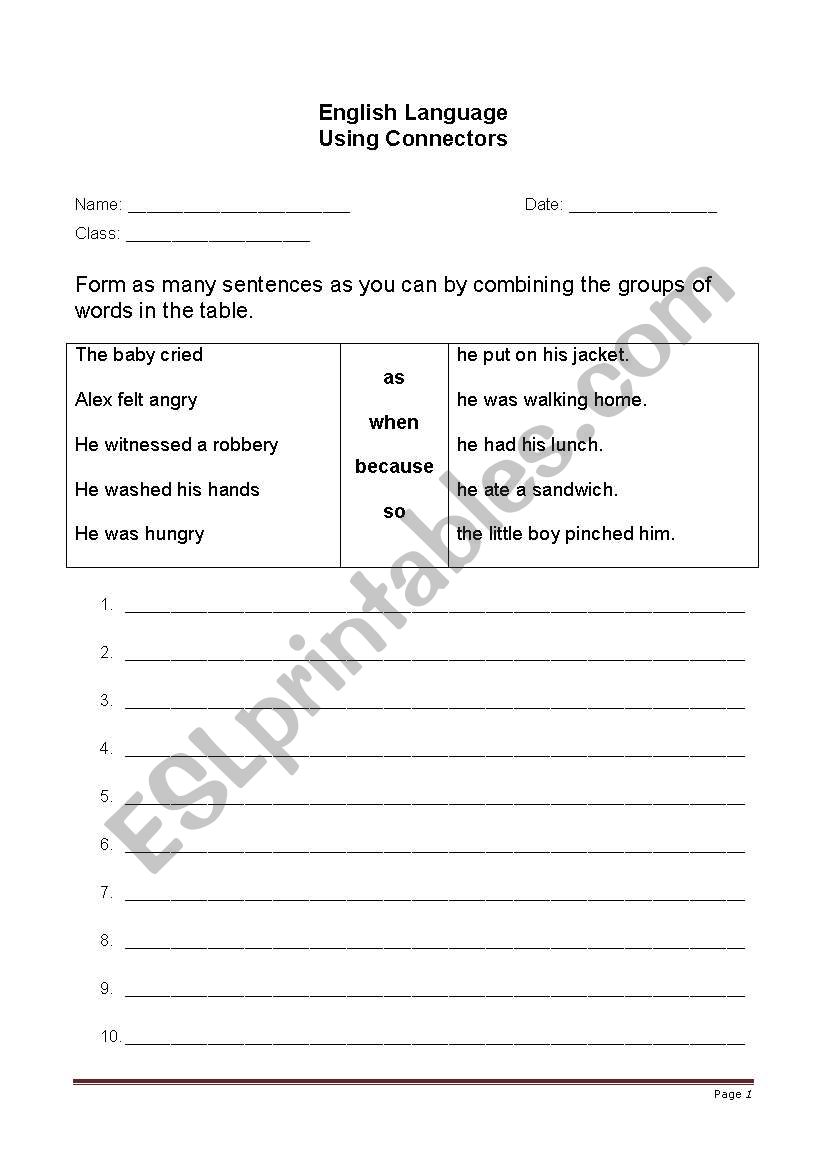 Using Connectors worksheet