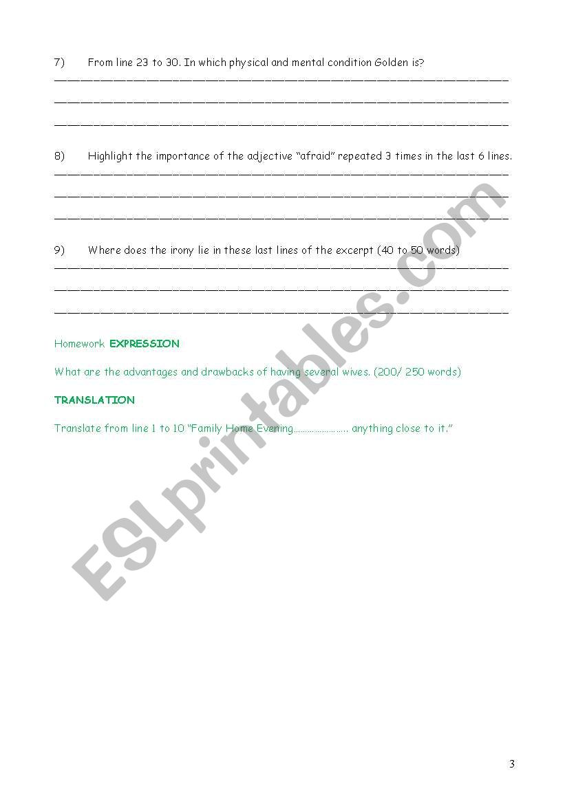 The Lonely Polygamist Esl Worksheet By Sylvievidal2002 - 