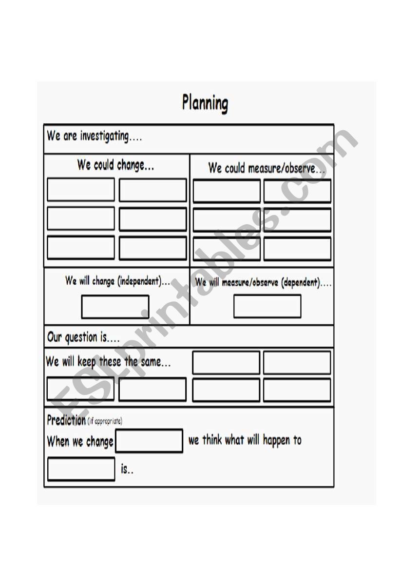 Fair Test planning sheets for air resistance parachute investigation