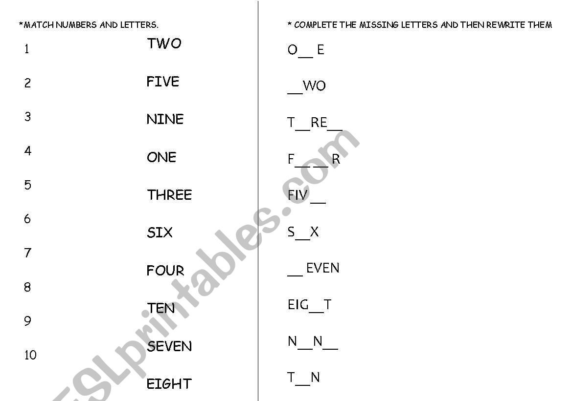 match numbers and letters worksheet