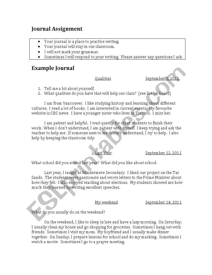 journal assignment format