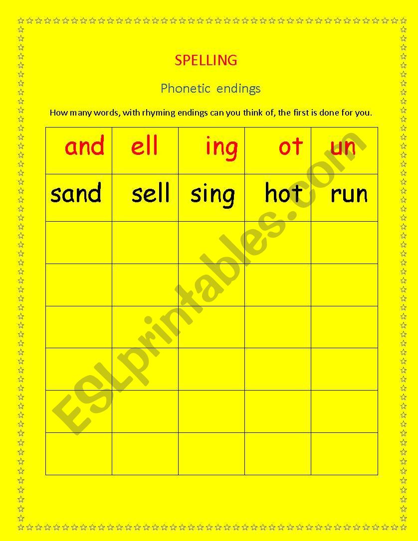 Phonetic rhymes worksheet