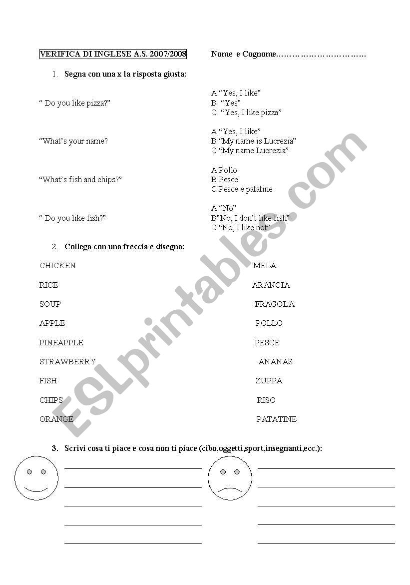 test of english  worksheet