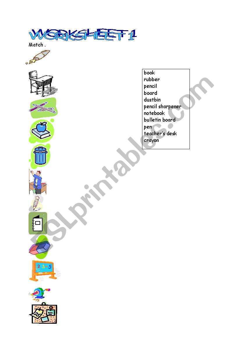 Classroom objects worksheet