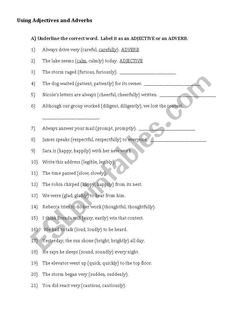 Using Adjectives and Adverbs worksheet