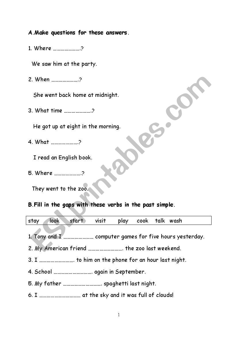 mixed exercises  worksheet