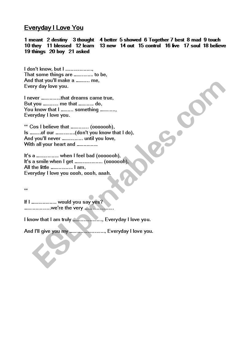 Song_Excercise worksheet
