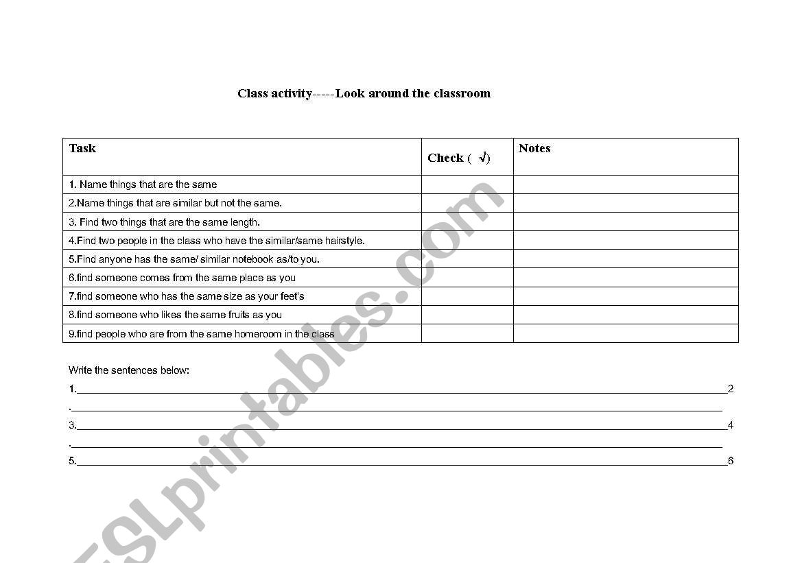 Make comparison worksheet