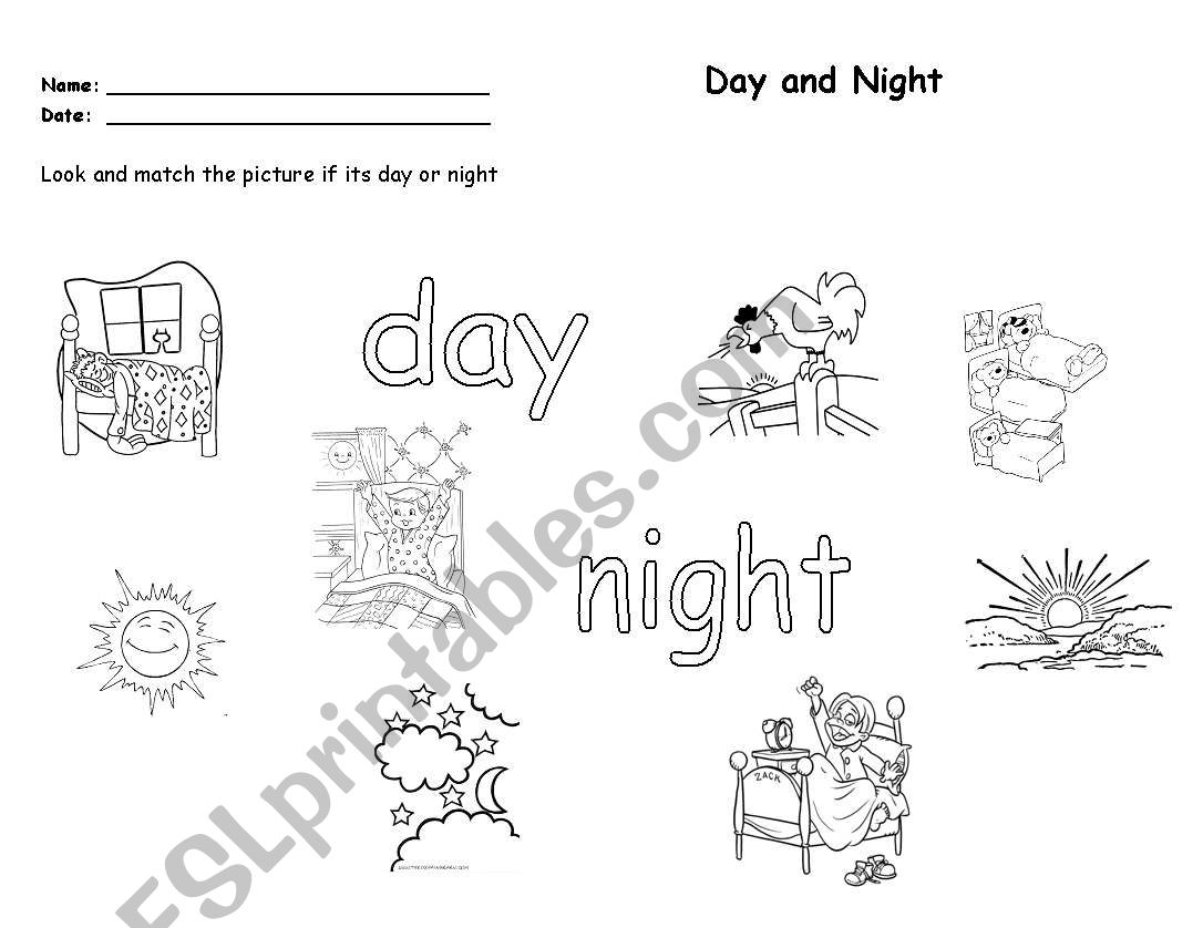 MATCH DAY AND NIGHT worksheet