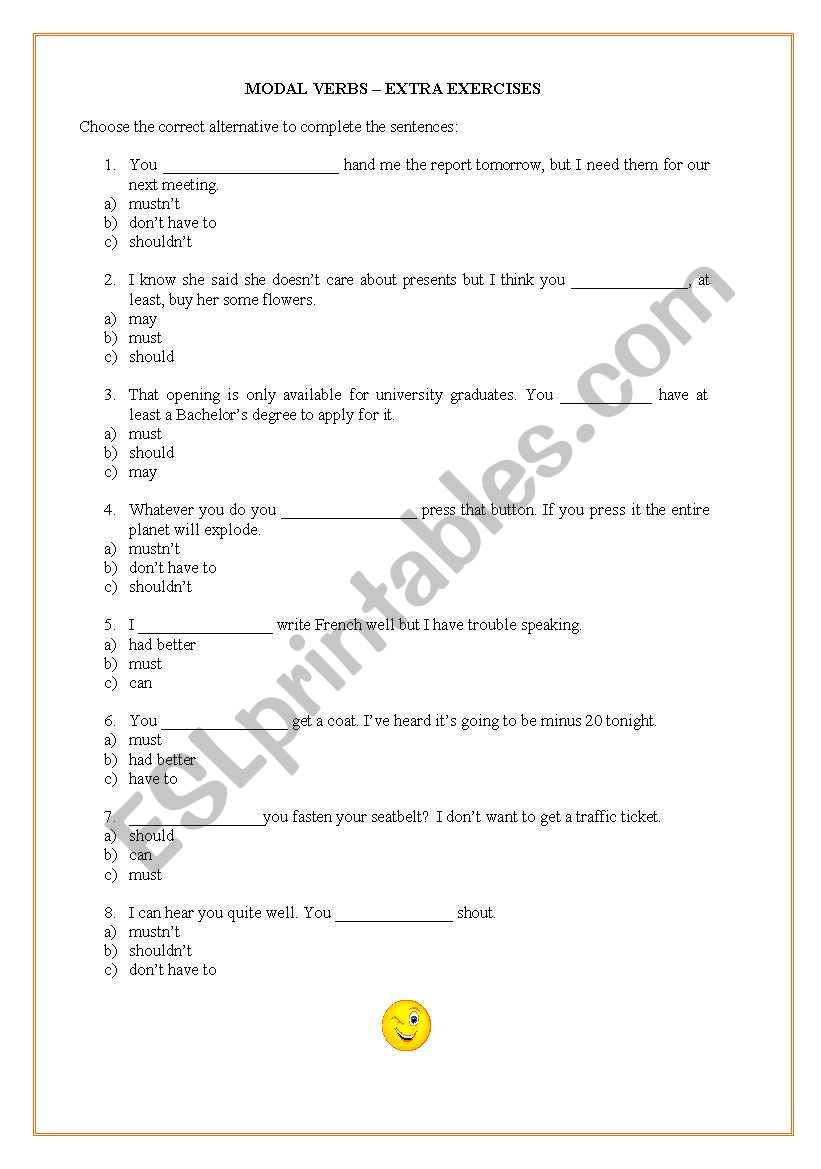 Modal verbs worksheet