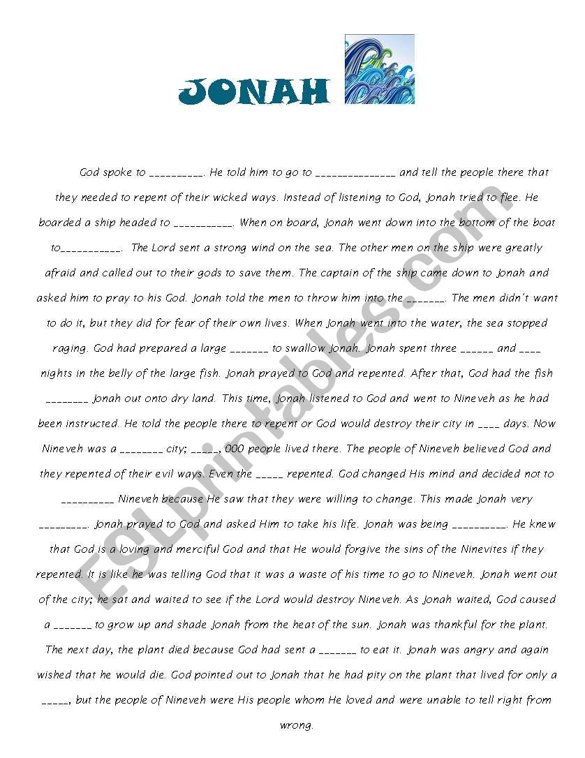 Jonah  worksheet