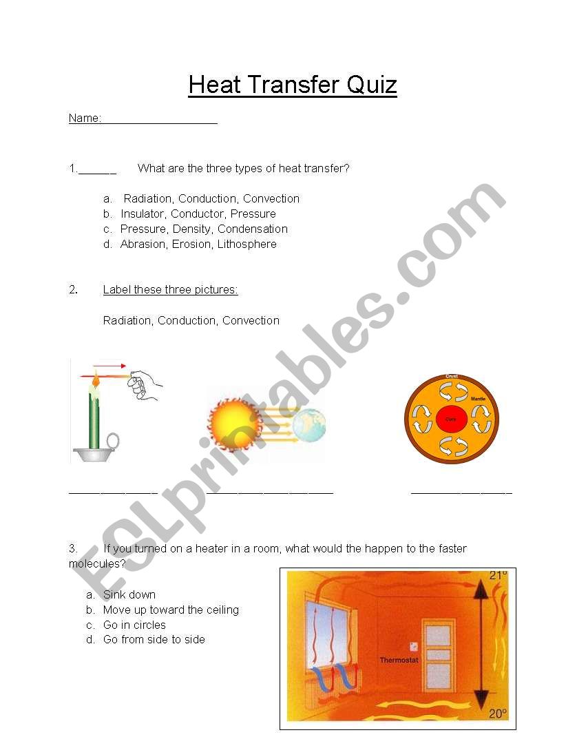 Heat Transfer Quiz worksheet