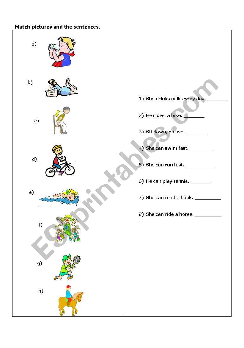 English worksheets: can / can´t matching