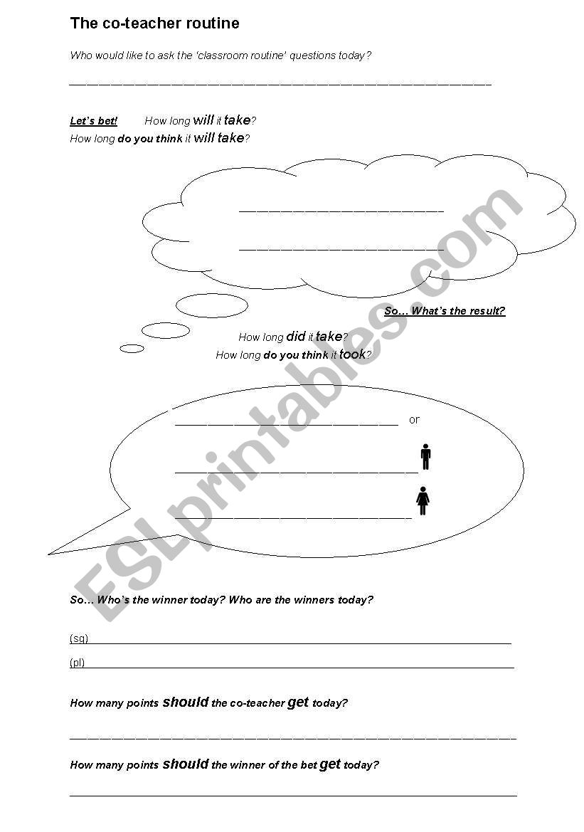 The co-teacher routine worksheet