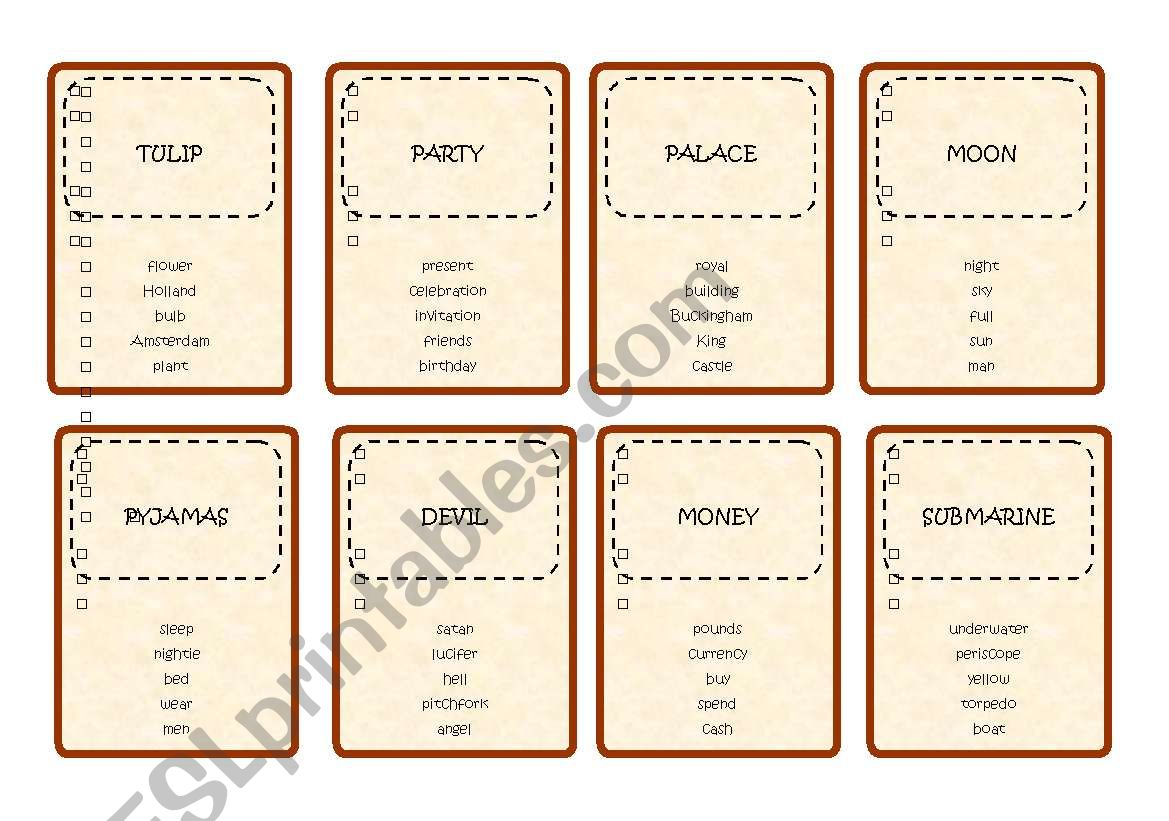 Taboo Cards 1 worksheet