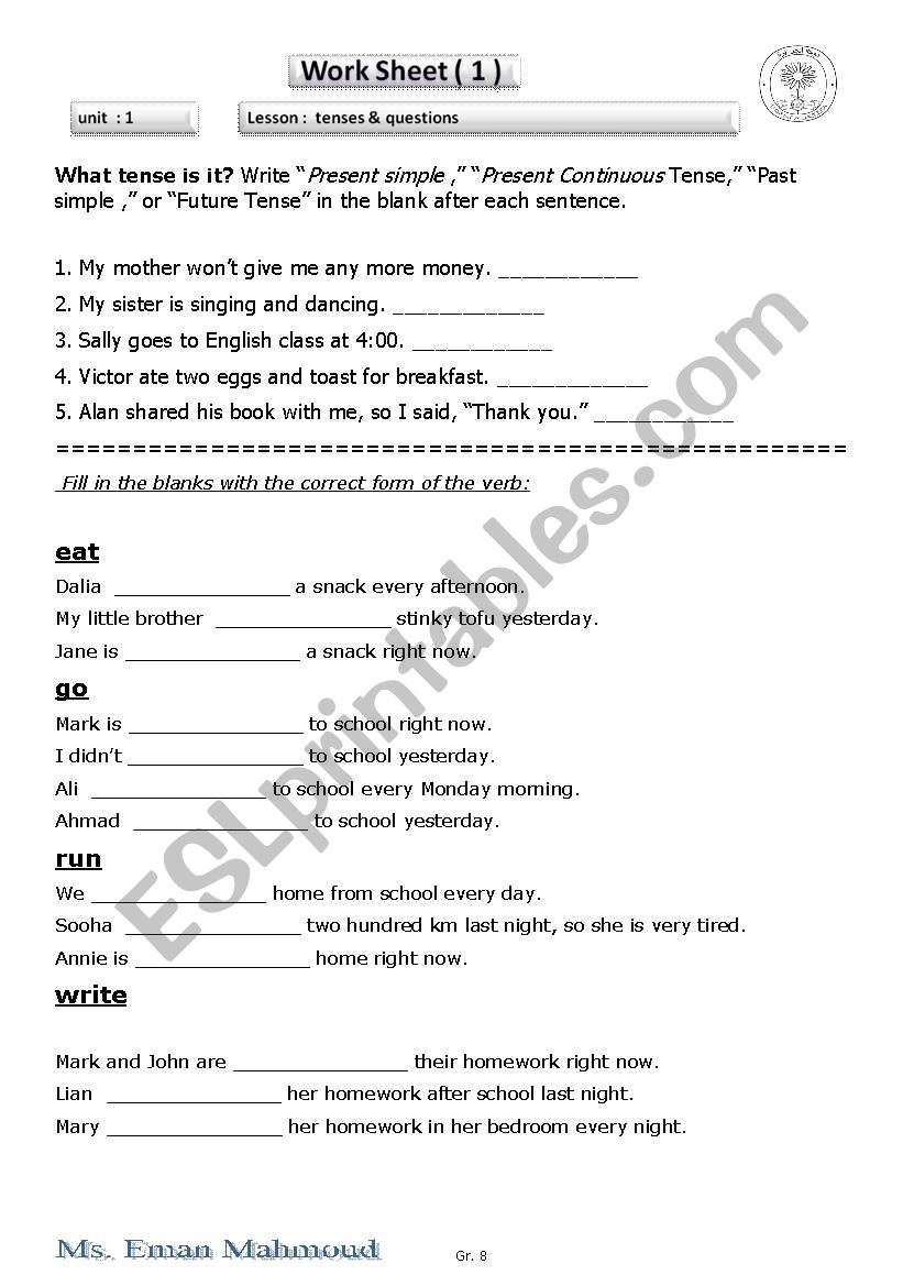 tenses  worksheet