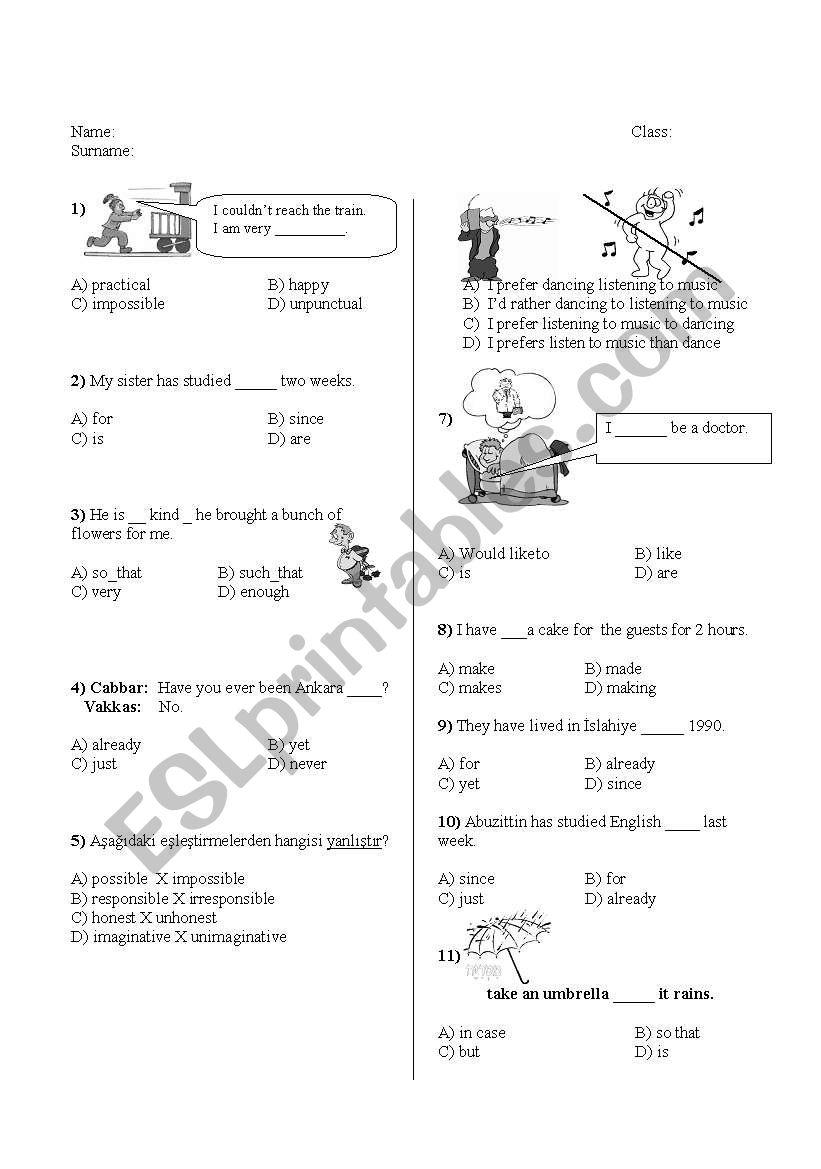 English worksheets Multiple Choice Test