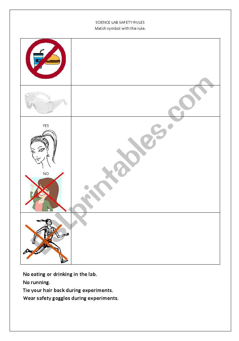 Sefety rules in a Science Lab worksheet