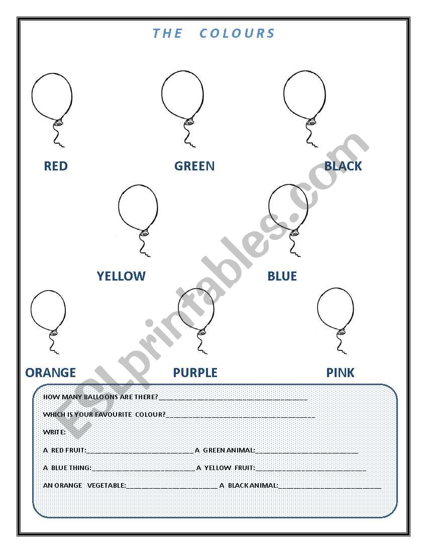 The colours worksheet