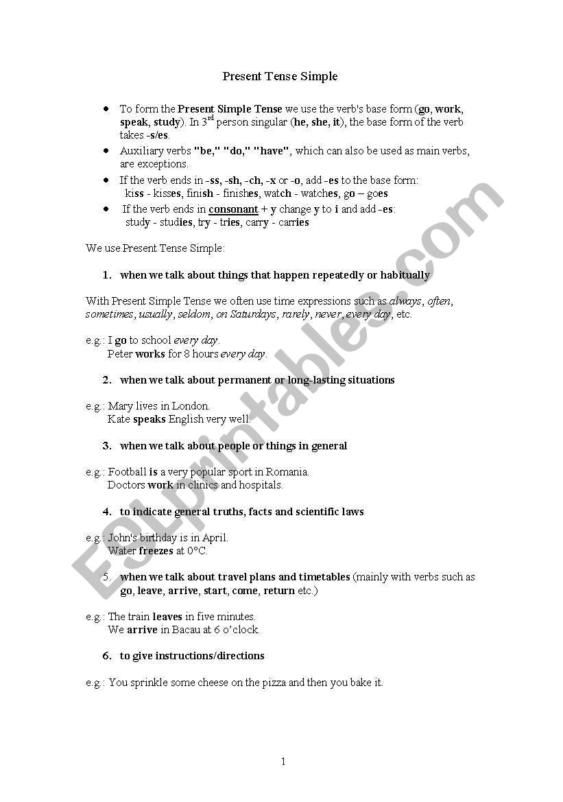 Present Tense Simple ESL Worksheet By Danaelenahutanu