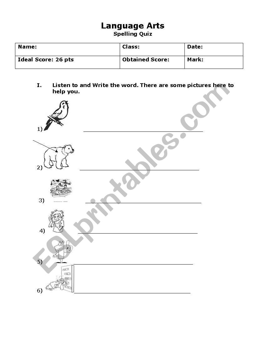 Spelling Quiz worksheet
