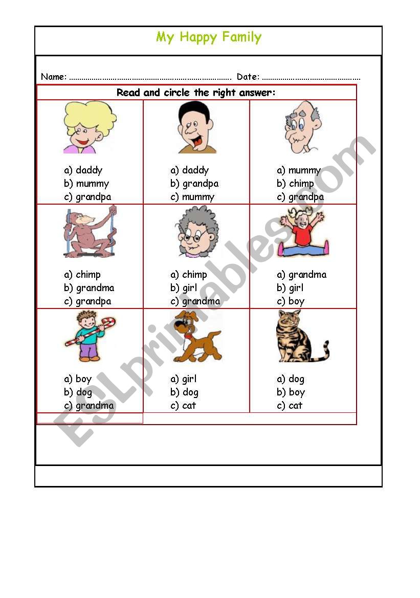 Happy family worksheet