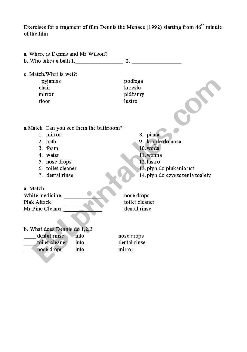 bathroom vocabulary worksheet