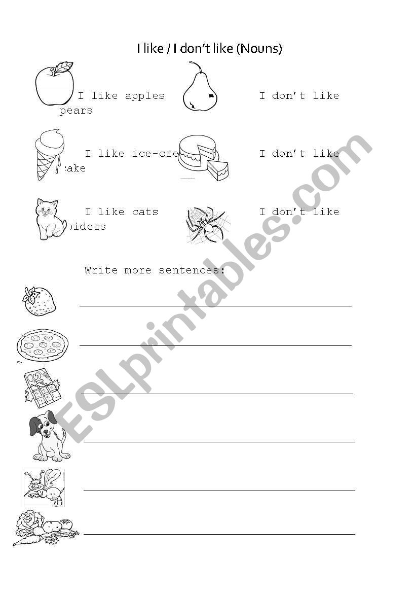 Likes and dislikes worksheet