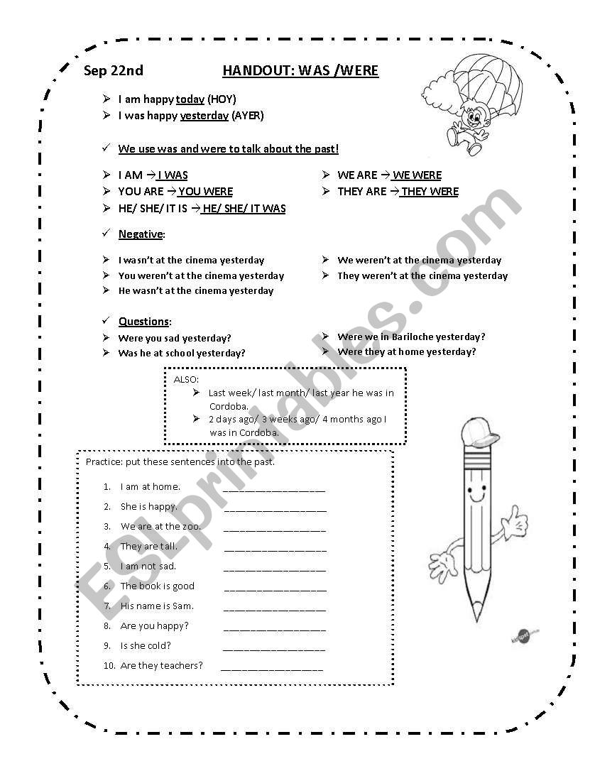 was or were? handout worksheet