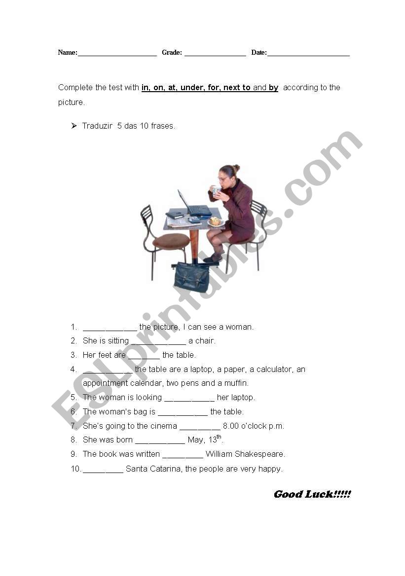 Prepositions worksheet