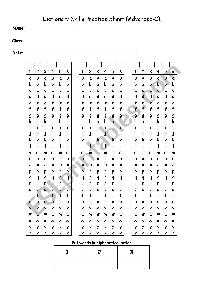 Dictionary Skills Practice Sheet (Basic 2)