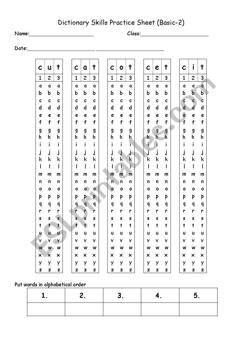 Dictionary Skills Practice Sheet (Basic 2)