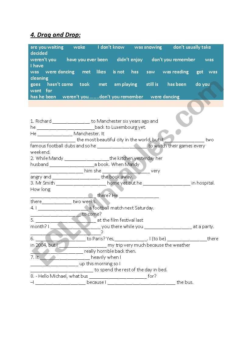 Drag and Drop mixed tenses worksheet