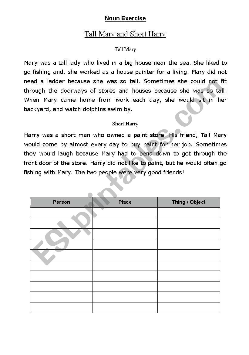 noun exercise worksheet