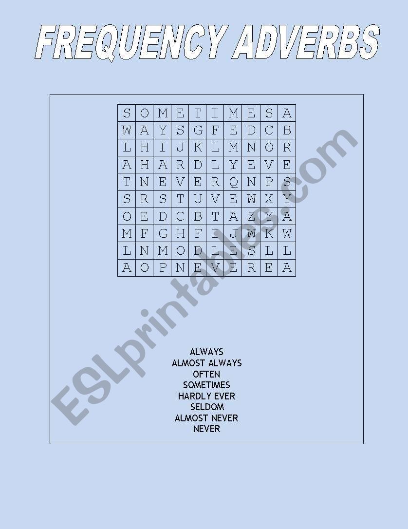 FREQUENCY ADVERBS PUZZLE worksheet