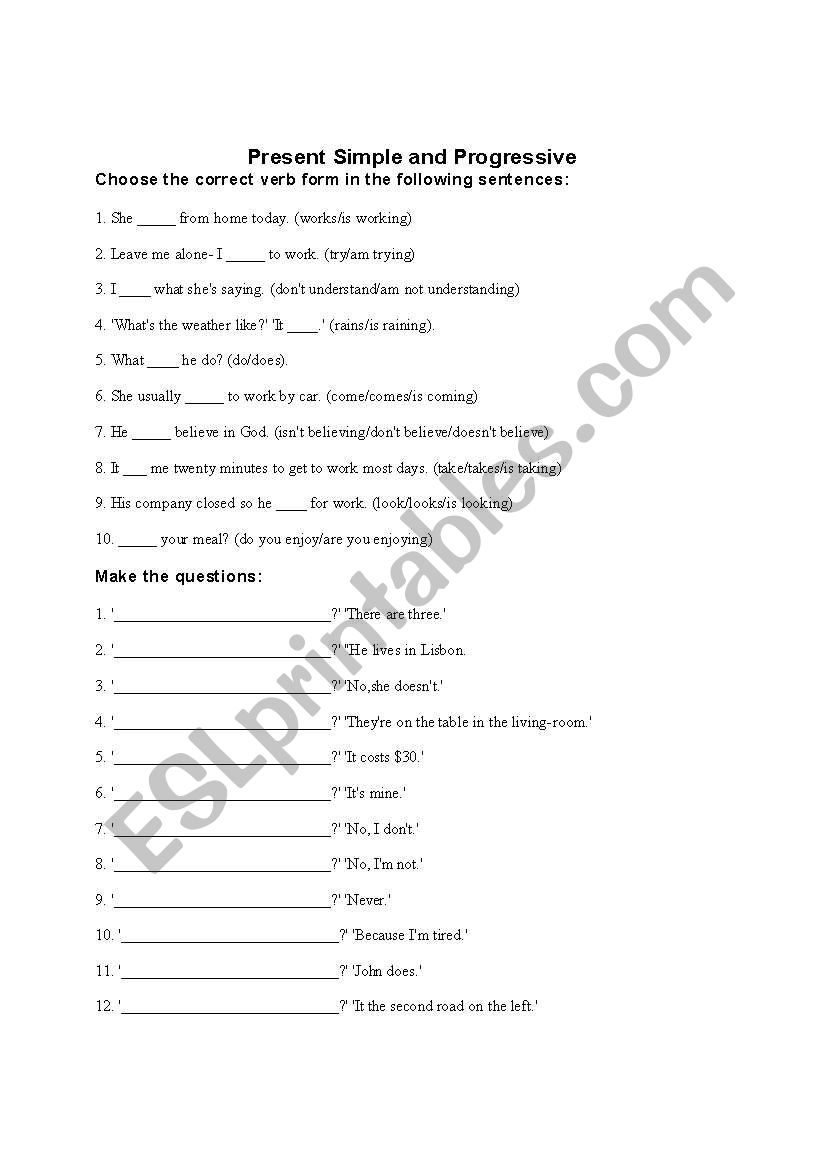 present continuous tense worksheet