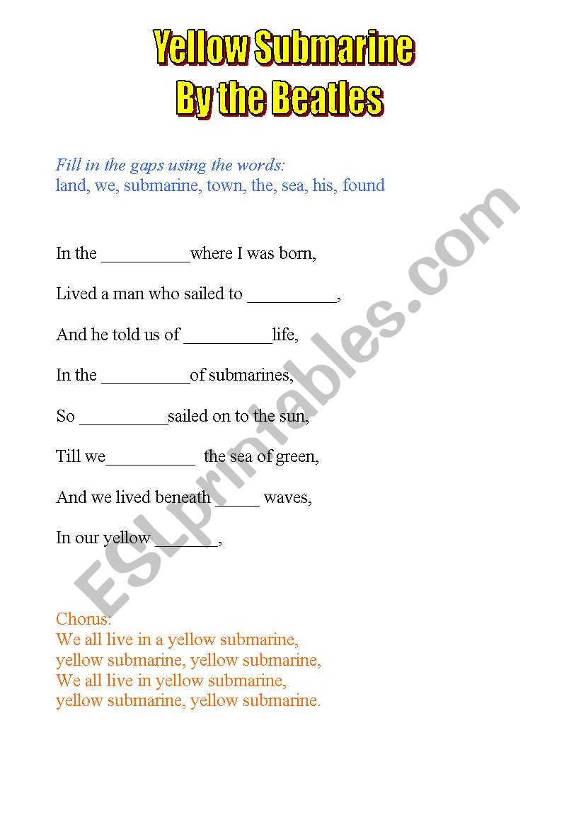 Yellow submarine song worksheet