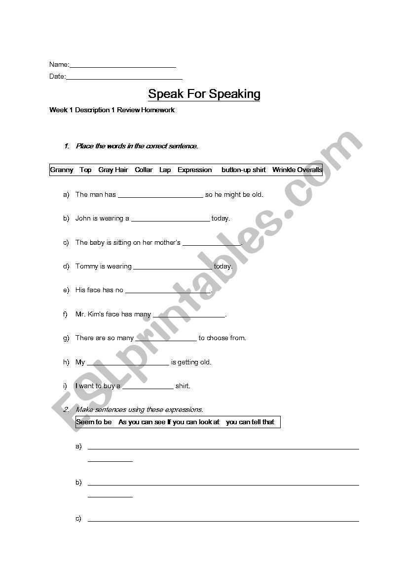 speaking worksheet