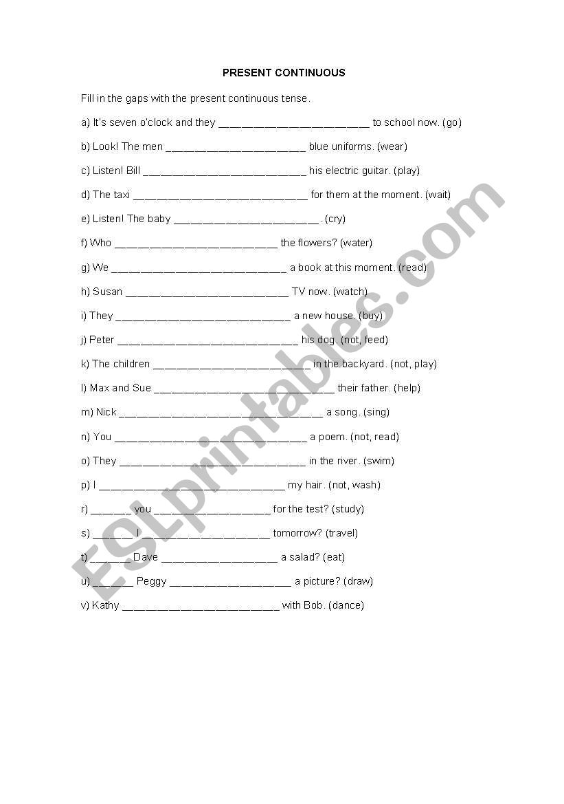 present progressive worksheet