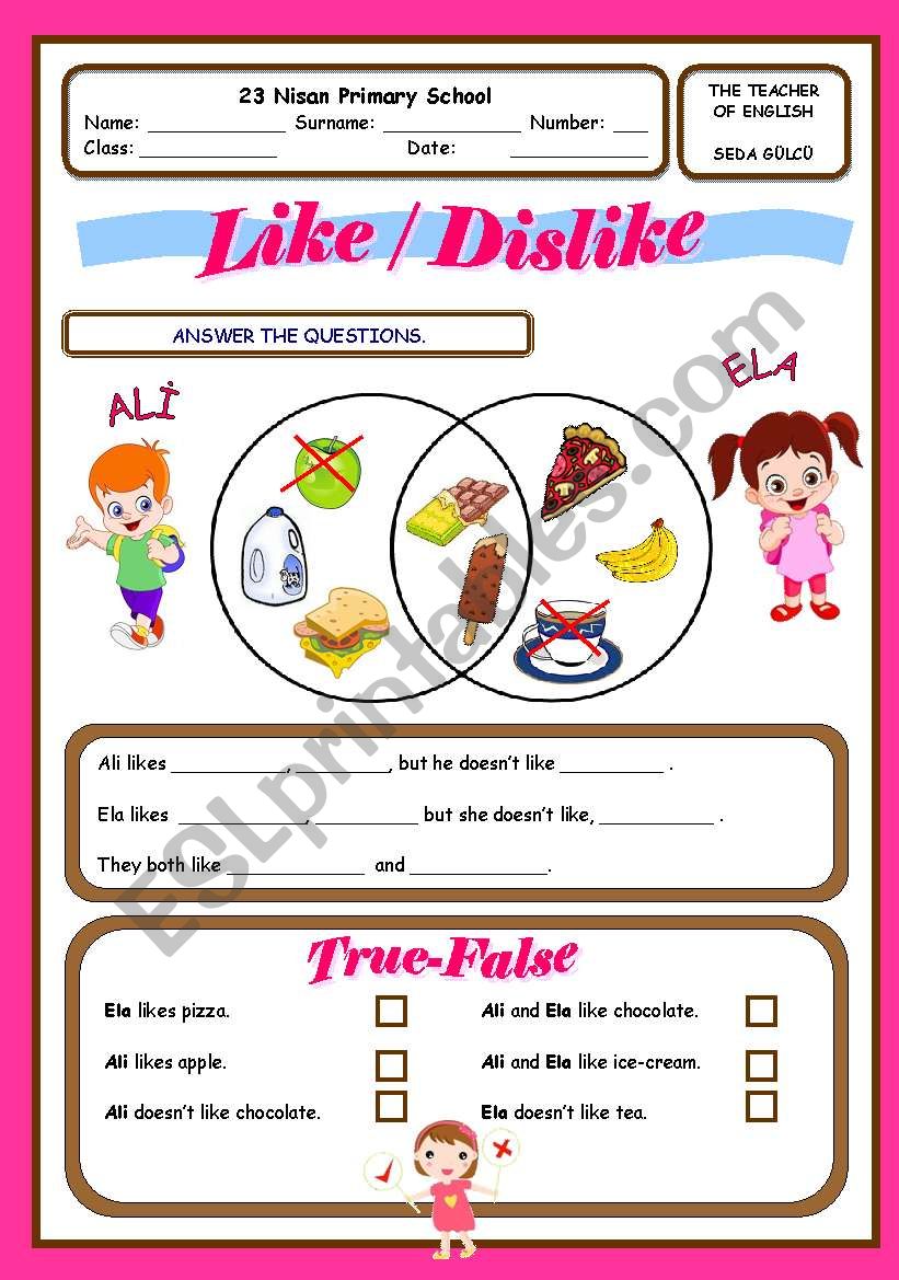 Like And Dislike Worksheet For Kindergarten