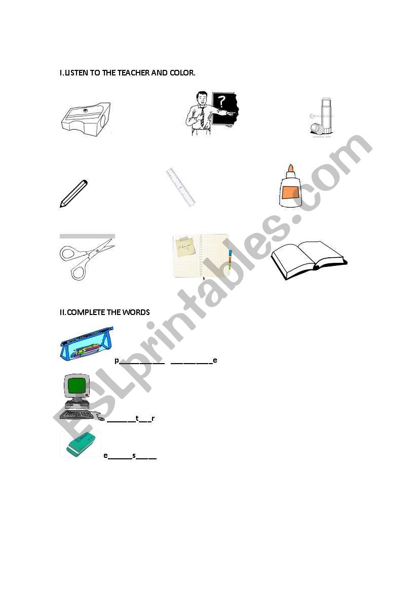 color the objects worksheet