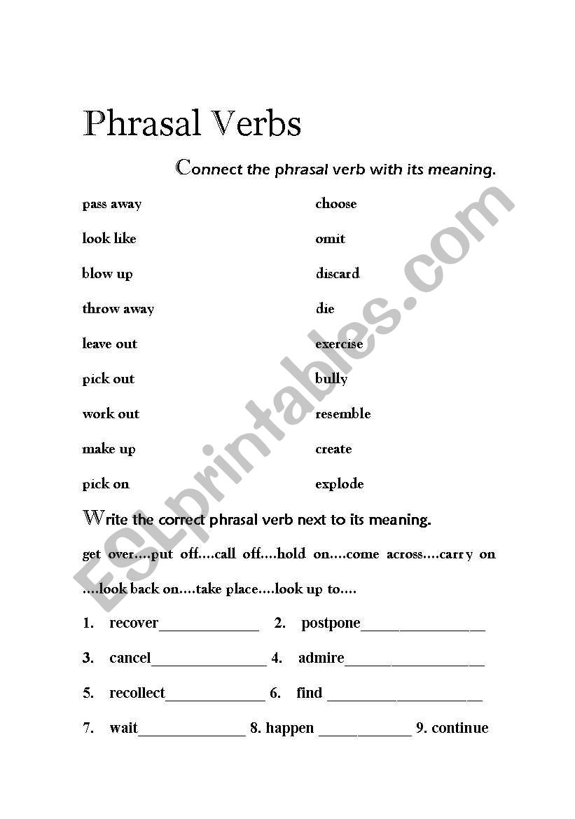 Phrasal Verb worksheet worksheet