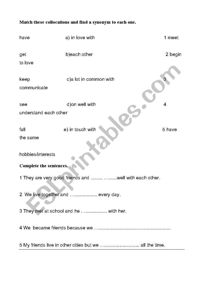 friends collocations worksheet