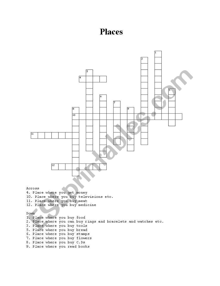 places crossword worksheet