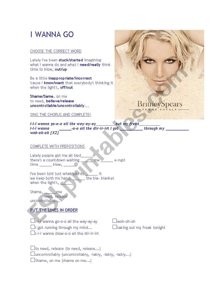 I wanna Go - Britney Spears worksheet
