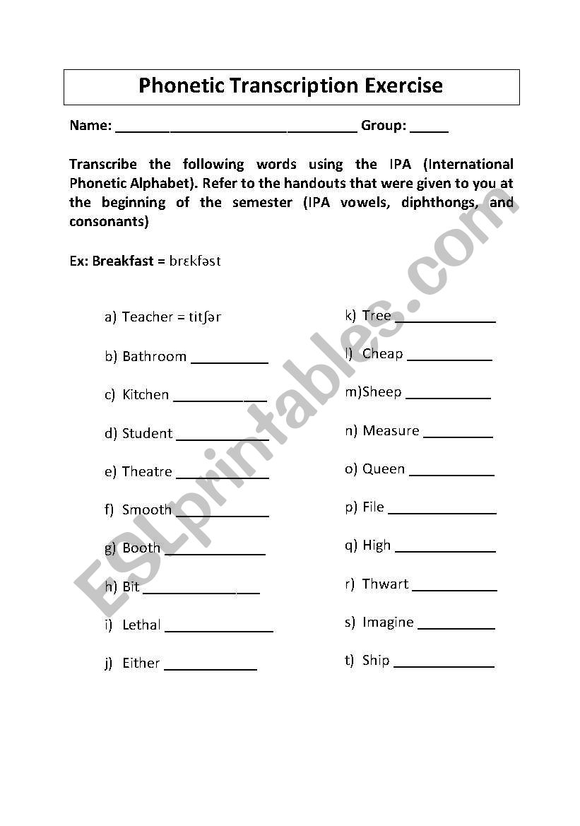 Phonetic Transcription Exercise ESL Worksheet By Nolj24