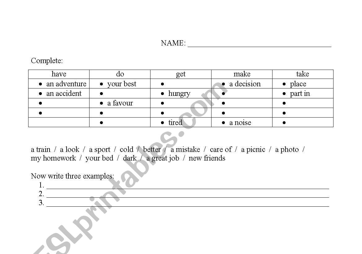 have,do,get,make,take worksheet