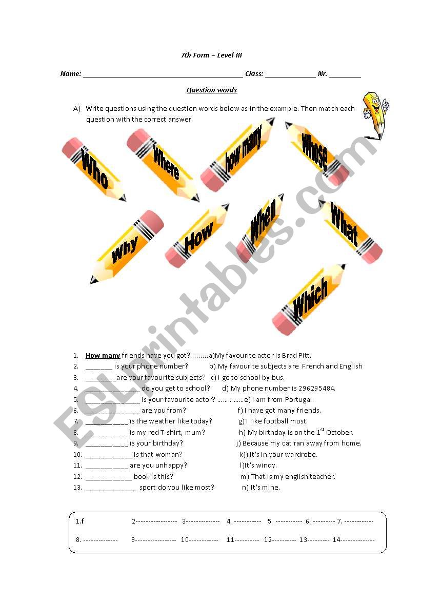 Question words worksheet